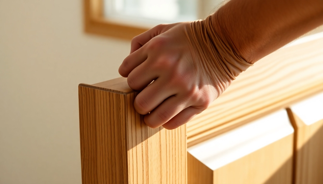 Finish trim details showcasing expert craftsmanship on a modern interior door, emphasizing clean lines and polished surface.