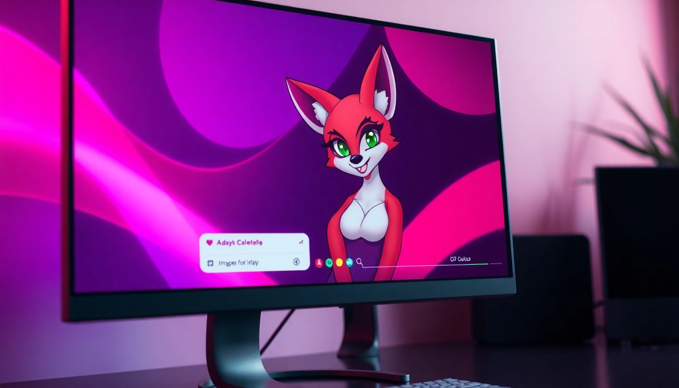 Digital art of an adult AI chat interface with a seductive fox character on screen.