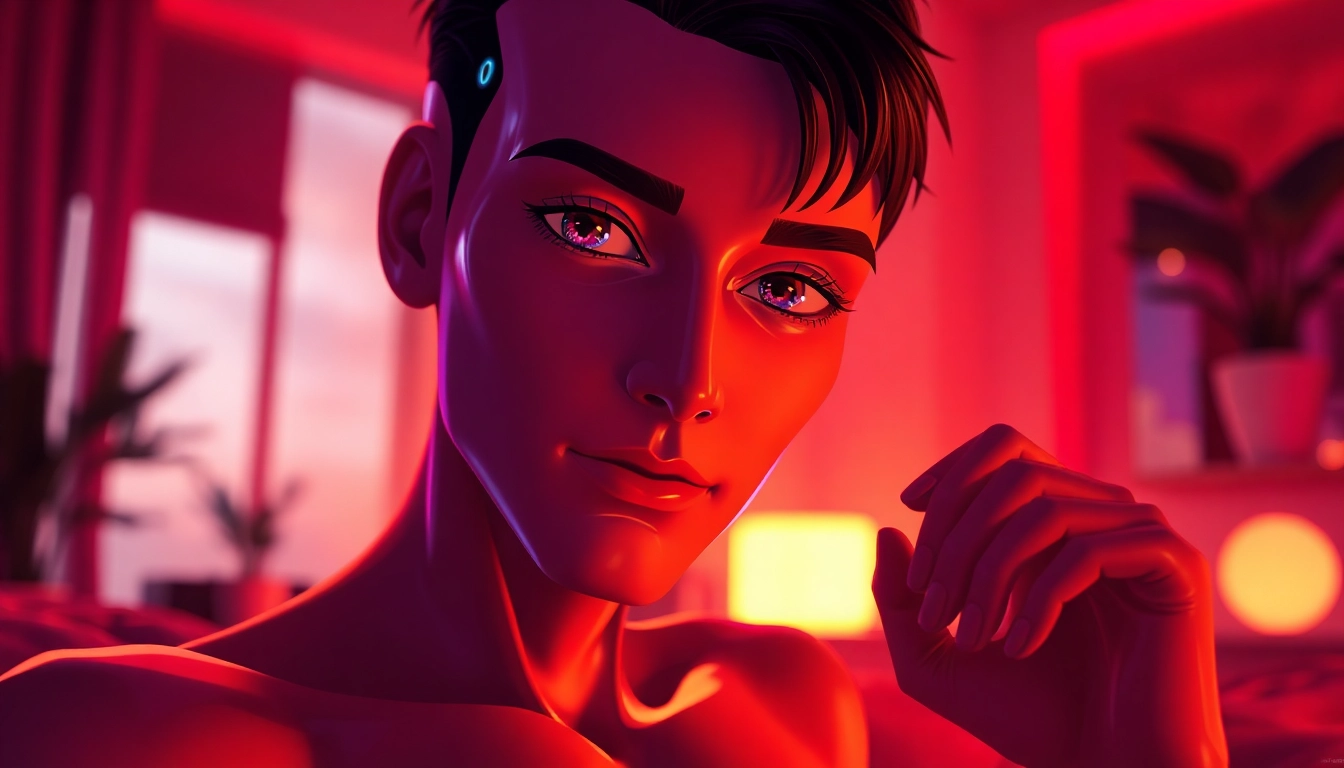A realistic AI character in a warm, intimate setting with detailed textures and expressive pose, evoking sensuality and immersion.