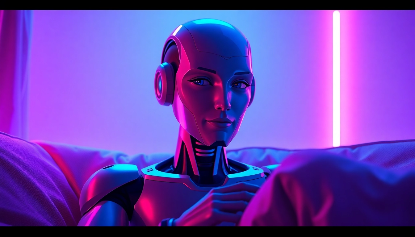A digital illustration of an AI character in a cozy, neon-lit room, conveying intimacy and emotion.