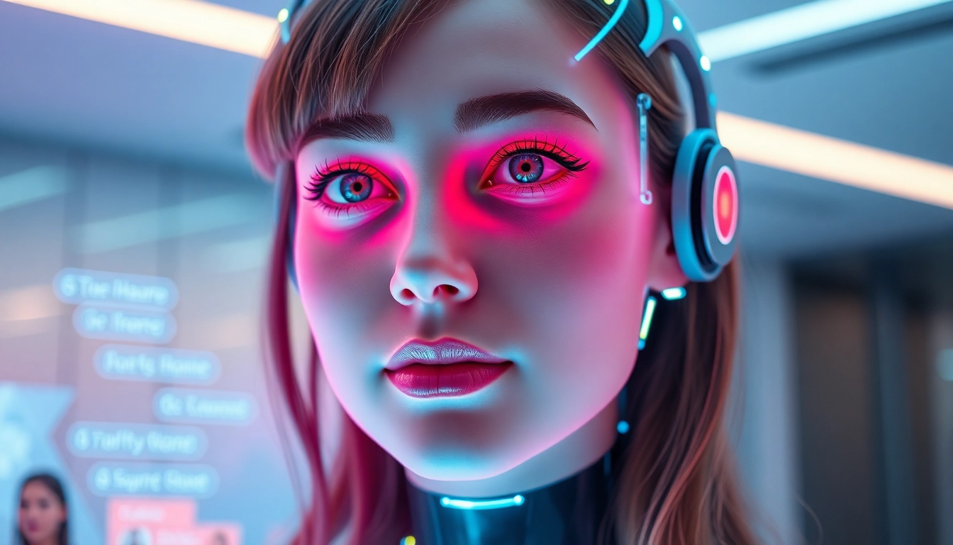 AI girlfriend app interface displaying a realistic virtual companion engaging in a chat with vibrant visuals and clear text, emphasizing realistic AI interactions.
