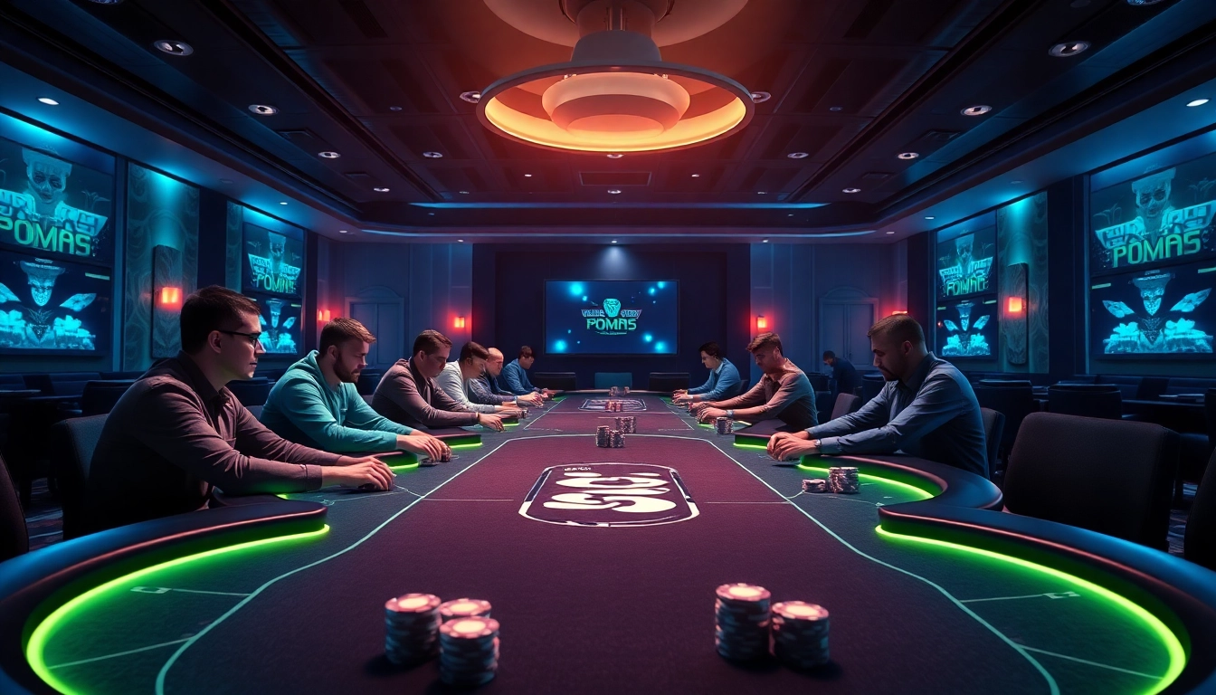 Pokerbros Diamond Union online poker club with active players at digital tables, highlighting strategic gameplay and vibrant colors.