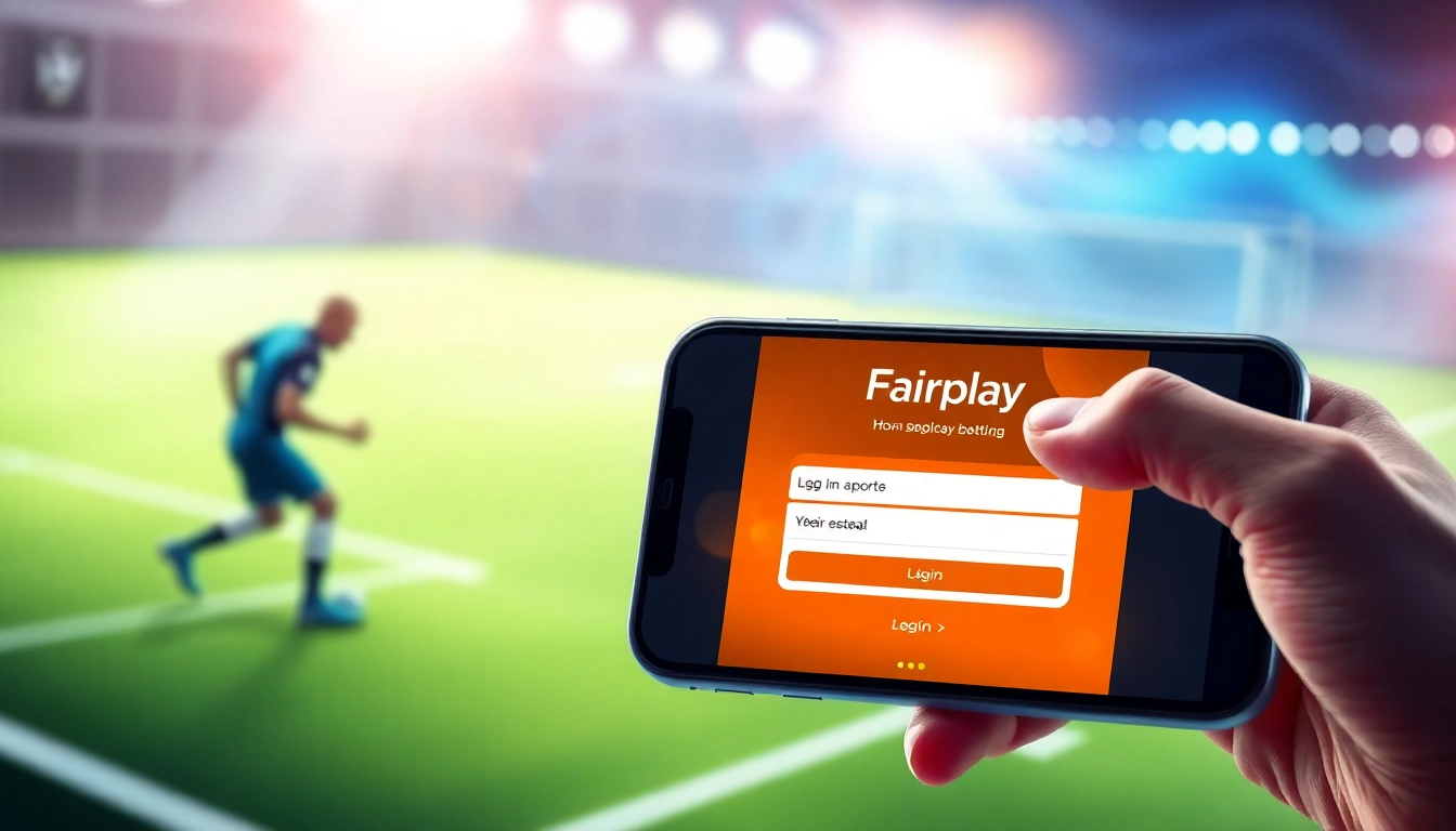 Fairplay online login screen on mobile device, highlighting seamless betting experience with vibrant interface.