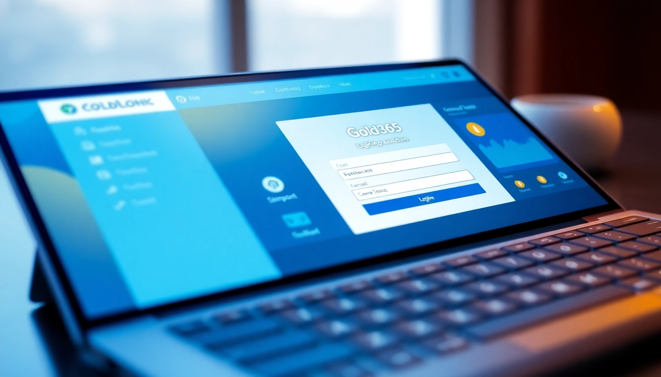 Gold365 Login portal interface on a sleek computer screen highlighting secure access and user-friendly design for online betting.