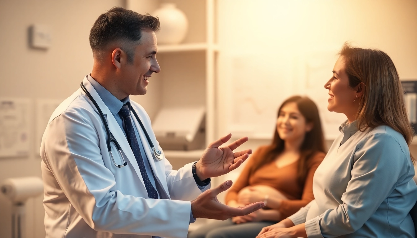 Professional fertility specialist discussing trattamenti PMA con ovodonazione with a couple
