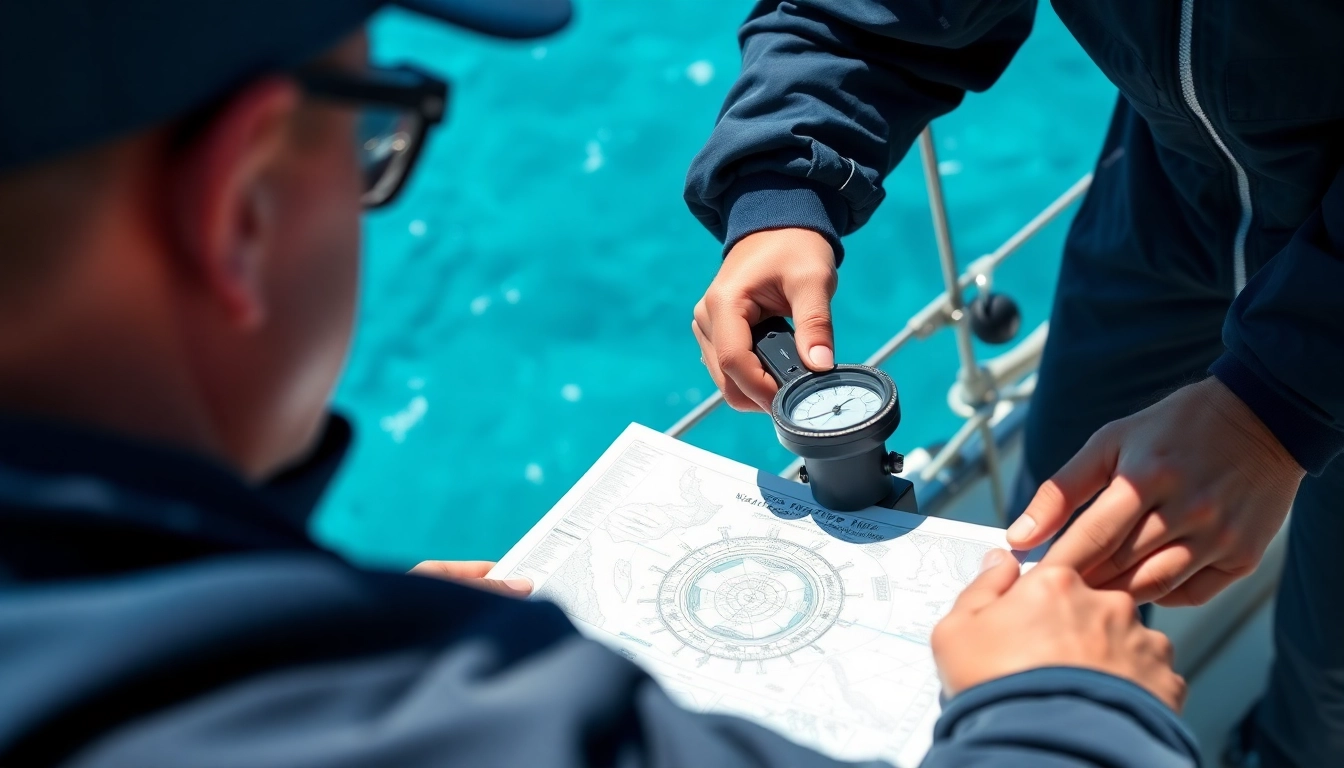 Accurate Boots Versegelung being performed by a sailor using navigation tools on a boat to